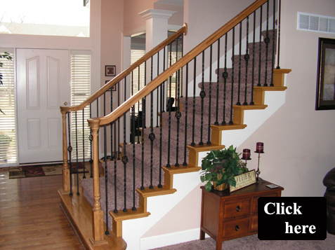 Iron Spindles and Wood End Treads Staircase Kansas City