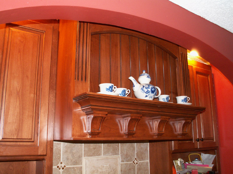 Wood Hood for Stove with Mantel Ledge