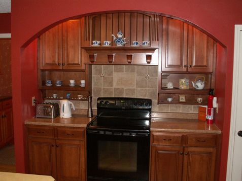 Stove Wall Custom Cabinets with Custom Range Hood Wood