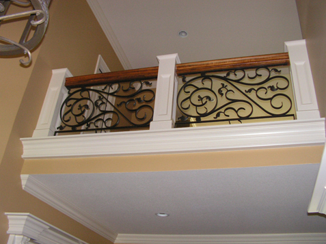 Upstairs Landing Built-Up Newel Posts and Extra Large Railing